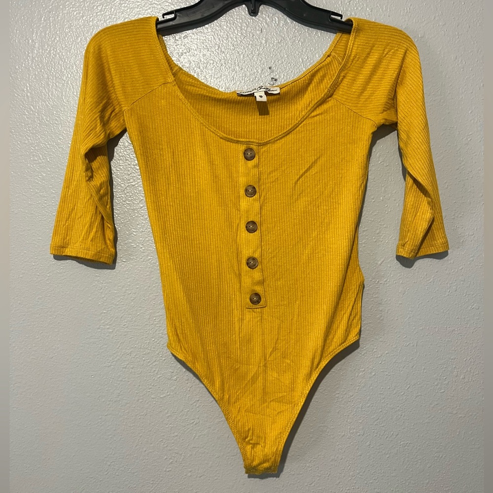 3/4 sleeve Mustard Yellow Henley Bodysuit